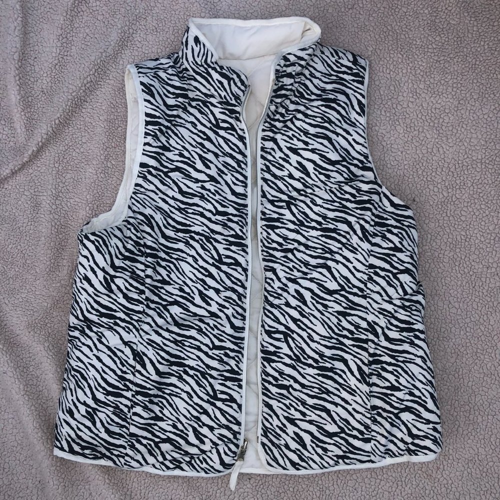 zebra patterned y2k double sided warm vest